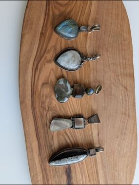 Sterling Silver & Stone Pendant Lot - Iridescent & Earth Tones